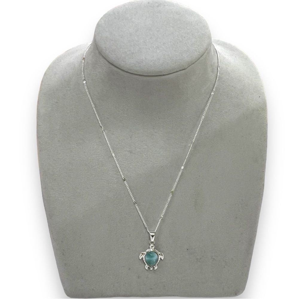 Larimar Stone Sterling Silver Turtle Pendant - Picture 2 of 2